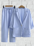 rRomildi Women's 2Piece Set Cotton Linen Blazer and Loose Pant