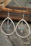 RomiLdi Turquoise Hollow Out Cactus Shape Dangling Earrings