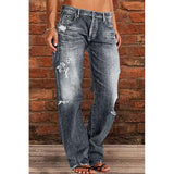 rRomildi Women's Stright Jeans Western Cowboy Cowgirl Jean Loose Plain Casual Denim Jeans