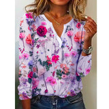 rRomildi Women's Floral Print T-Shirts All over Floral Print Long Sleeve Top