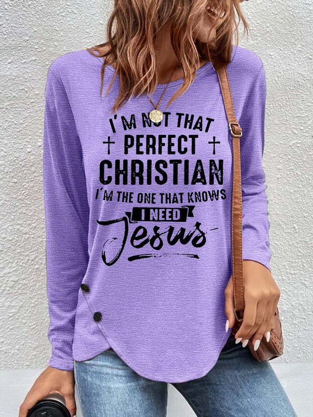 RomiLdi Women's Religious I'm Not That Perfect Christian I'm The One That Knows Need Jesus Letters Casual Top