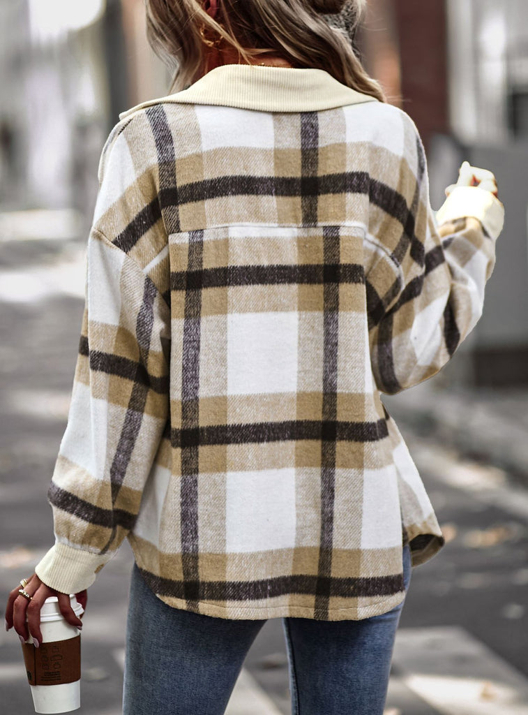 RomiLdi Women's Plaid Shacket Lapel Long Sleeve Thick Woolen Plaid Jacket Coat Outwear