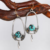 RomiLdi Vintage Earrings Boho Turquoise Ethnic Jewelry Western Cowgirl Engraving Creative Earring