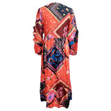 RomiLdi Women's Bohemian Dress V-Neck Floral Patchwork Print Puff Sleeve Long Maxi Boho Dress