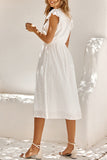 rRomildi Sweet Elegant Solid V Neck A Line Short Sleeve Dress