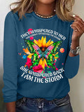 RomiLdi Women's Butterfly They Whispered To Her You Cannot Withstand The Storm She Whispered Back I Am The Storm Cotton-Blend Long Sleeve Top