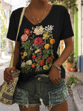rRomildi Vintage Cottage Flowers Botanical Art V Neck T Shirt
