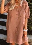 rRomildi Brown Bubble Sleeve Shirt Dress for Holiday Vacation