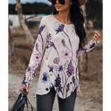 RomiLdi Women's T-Shirt Floral Print Long Sleeve Irregular Spring Tee