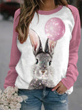 RomiLdi Women's Easter Bunny Balloon Print Sweatshirt