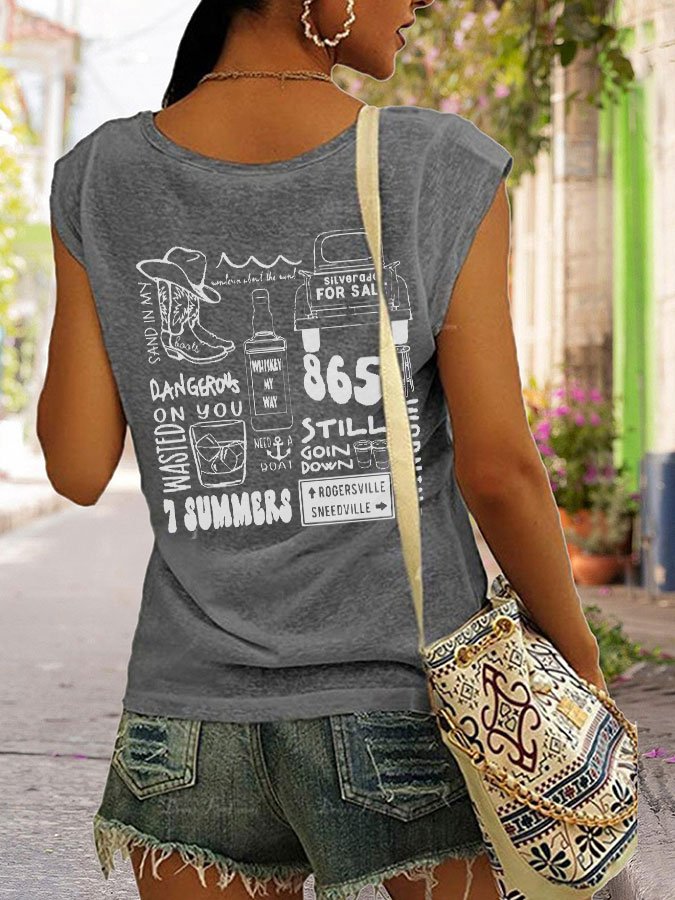 rRomildi Women's Wallen Country Music Collage Print Sleeveless T-Shirt
