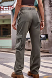 RomiLdi Women's Street Pocket Retro Green Cargo Jeans Hip Hop Straight