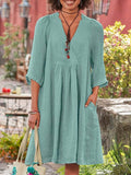 RomiLdi Casual Long Sleeve Cotton Linen Dress Daily Solid Color Dress