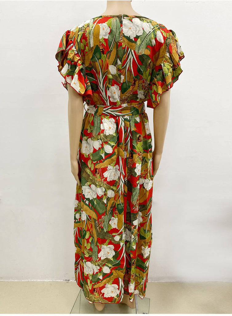 RomiLdi Women's Beach Floral Dress V-neck Long Bohemian Dress