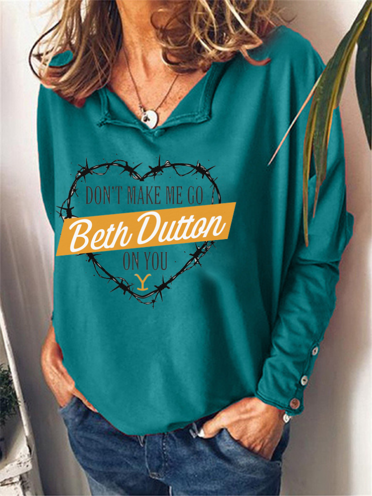 RomiLdi Women's Don't Make Me Go Beth Dutton On You Long Sleeve Turn Down Collar Shirt