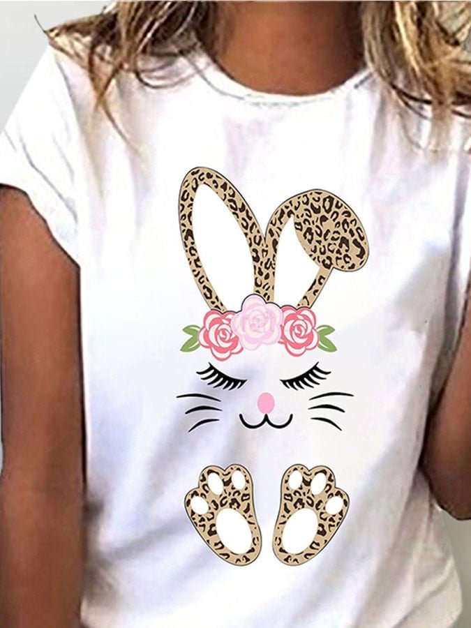 RomiLdi Easter Bunny Print Casual Short Sleeve T-Shirt