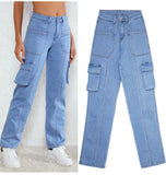 RomiLdi Women's Cargo Denim Pant Straight Leg Loose Stretch Pocket Cargo Jeans