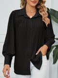 RomiLdi Chiffon Solid Long Sleeves Shirt Collar Buttoned Loose Blouse