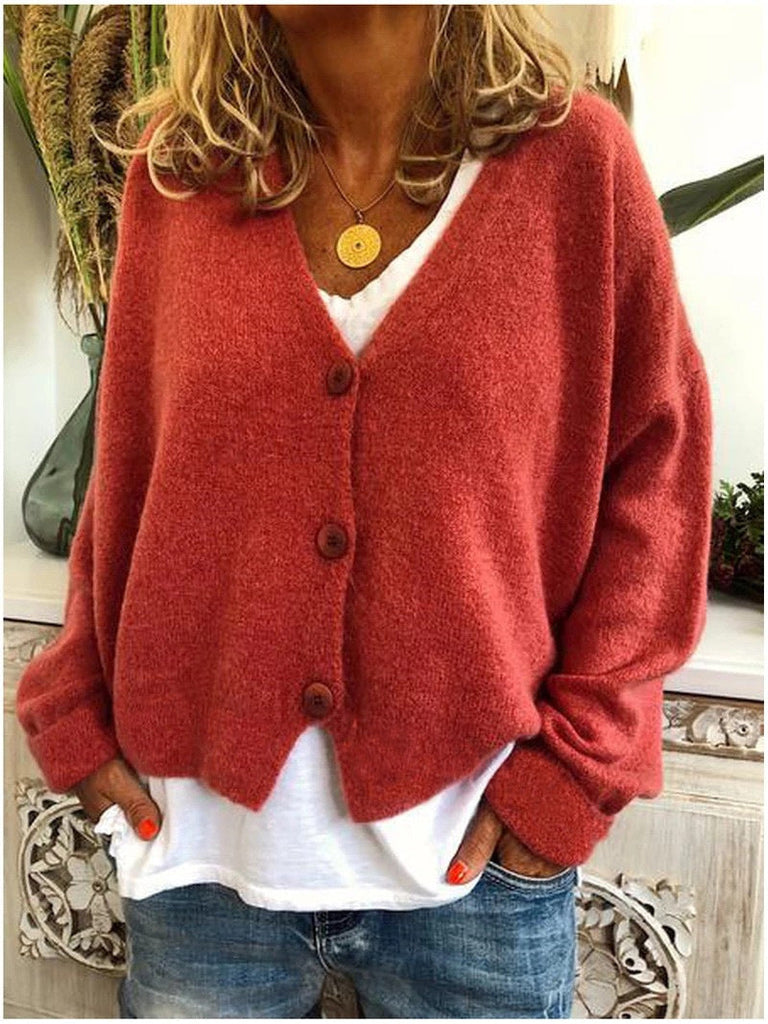 RomiLdi Solid Color Loose Sweater Knitted Cardigan