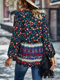 RomiLdi Womens Blouse Bohemian Floral Print V-Neck Long Sleeve Loose Top Boho Shirts