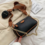 fashion chains women shoulder bags designer wide strap messenger bags luxury pu leather crossbody bag lady small purse 3 bag set