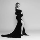 Romildi Sexy Shoulderless Maternity Dresses For Photo Shoot Maxi Gown Split Side Women Pregnant Photography Props Long Pregnancy Dress