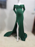 Romildi Sexy Shoulderless Maternity Dresses For Photo Shoot Maxi Gown Split Side Women Pregnant Photography Props Long Pregnancy Dress