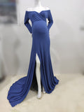 Romildi Sexy Shoulderless Maternity Dresses For Photo Shoot Maxi Gown Split Side Women Pregnant Photography Props Long Pregnancy Dress