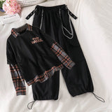 Autumn Spring  Women Casual Joggers 2 Piece High Waist Loose Female Hip Hop Trousers With Blouse Funny  Streetwear Femme