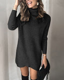 Fashion Turtleneck Long Sleeve Sweater Dress Women Autumn Winter Loose Tunic Knitted Casual Pink Gray Clothes Solid Dresses