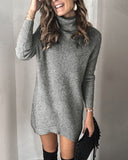 Fashion Turtleneck Long Sleeve Sweater Dress Women Autumn Winter Loose Tunic Knitted Casual Pink Gray Clothes Solid Dresses