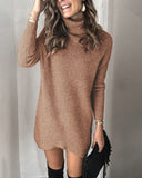 Fashion Turtleneck Long Sleeve Sweater Dress Women Autumn Winter Loose Tunic Knitted Casual Pink Gray Clothes Solid Dresses