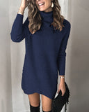 Fashion Turtleneck Long Sleeve Sweater Dress Women Autumn Winter Loose Tunic Knitted Casual Pink Gray Clothes Solid Dresses