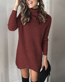 Fashion Turtleneck Long Sleeve Sweater Dress Women Autumn Winter Loose Tunic Knitted Casual Pink Gray Clothes Solid Dresses