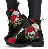 Romildi Martin Boots Women's Autumn and Winter Fashion Women's Tooling Boots Skull and Flower Print High-top Boots Ladies