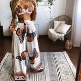 Romildi New Summer Women Print Sexy 2 Piece Sets Sleeveless Camisole Backless Strap Tops Fashion Clothing Set Fall Slit Wide Leg Pants Suits