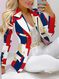 Autumn new Women Geometric Print long sleeve Buttoned Front Blazer Jacket Office Lady Blazer