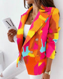 Autumn new Women Geometric Print long sleeve Buttoned Front Blazer Jacket Office Lady Blazer