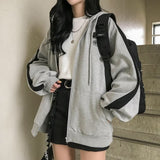 Harajuku Korean Version Hooded Sweatshirts Women Winter Solid Zip Up Loose Jacket Coats Vintage Long Sleeve Oversized Hoodies