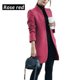 New Women Wool Coat Autumn Winter Fashion Long Sleeve Stand Neck Jackets Plus Size S-5XL Solid Vintage Female Overcoats