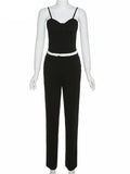 Romildi Office Lady Black Pant Suits Tracksuit Women Strap Corset Crop Tops And High Waist Pants Two Piece Set Urban Outfits