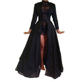 Romildi New High Quality Sexy Gothic Lace High Waist Sheer Jacket Long Dress Gown Party Costume Lady Autumn Dress Black