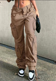 Romildi Khaki Solid Baggy Cargo Pants Women Low Waist Mom Jeans Vintage 90s Grunge Streetwear Casual Hippie Denim Trousers
