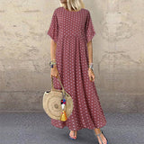 Romildi Boho Maxi Dress Vintage Print Summer Half Sleeve Loose Dress Casual Plus Size Female Long Dress Big Swing Dresses Robe Vestidos