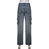 Romildi Vintage Jeans woman Low Waisted Pockets Trousers Baggy Casual  women Denim Cargo Pants Women Straight Hot Korean Jeans 90s